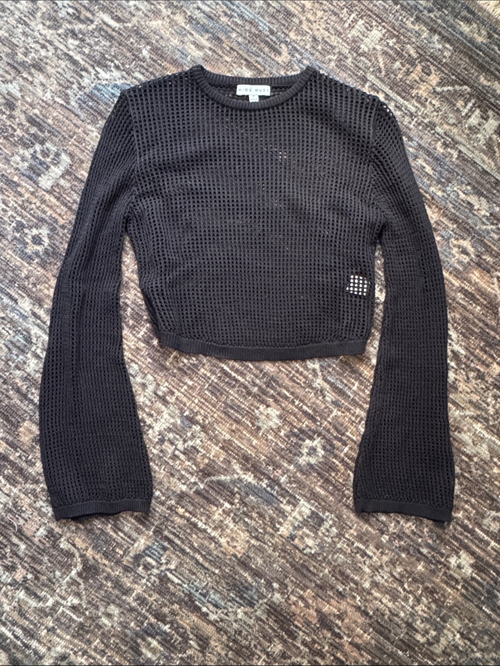 Miou Muse Open-Knit Cropped Sweater